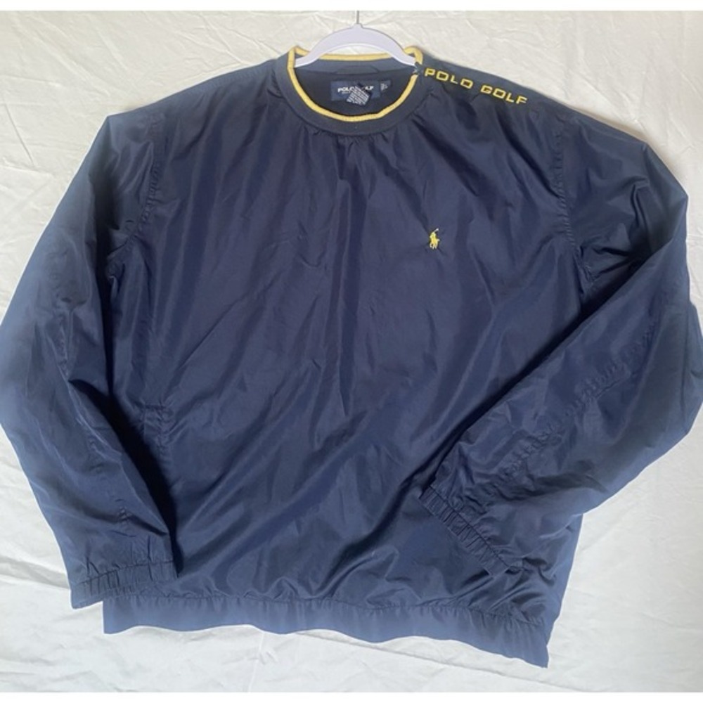 Polo Golf Ralph Lauren Windbreaker Pullover Navy Blue Yellow Logo Mens Large